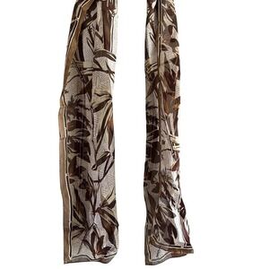 Silk Scarf Brown Beige Floral Print Lightweight Womens Accessory‎